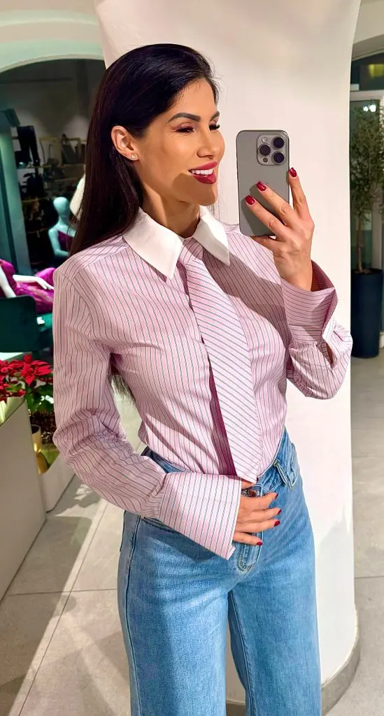 AMALFI - STRIPE SRAJCA S KRAVATO V NEŽNO ROZA BARVI