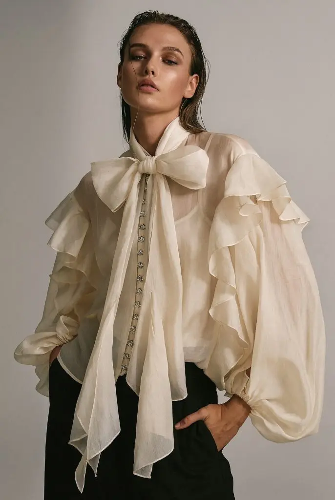 AMALFI - RUFLLE BLUZA V BEIGE BARVI