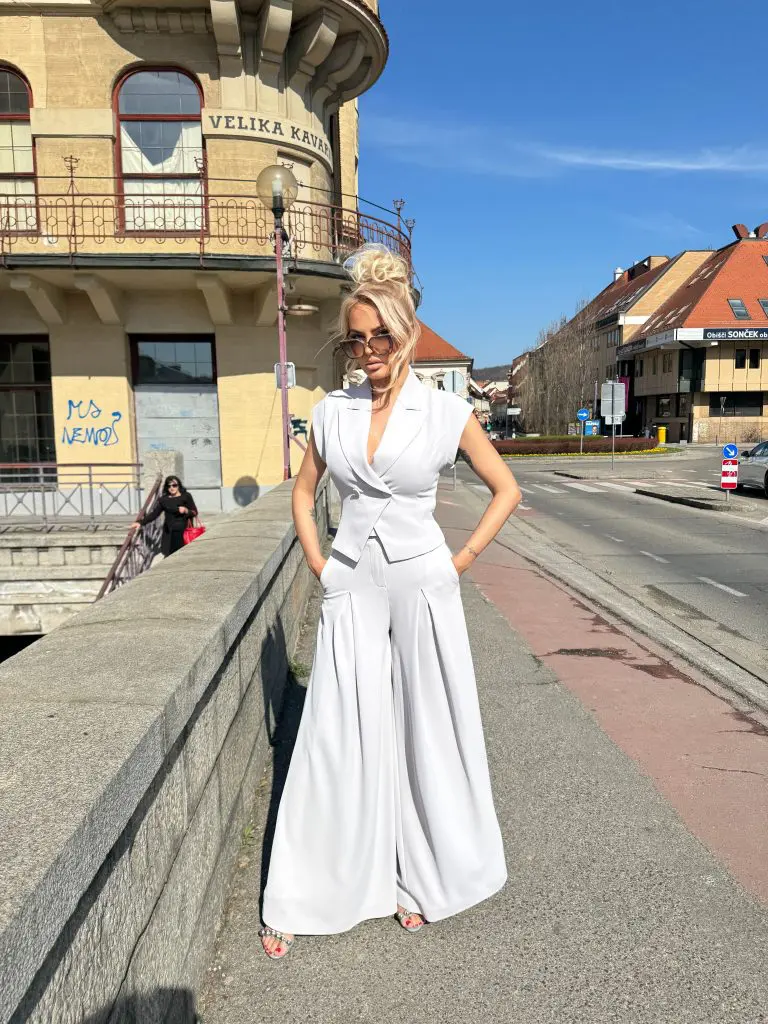 IMPERIAL FASHION - PALAZZO HLAČE V PEARL BARVI