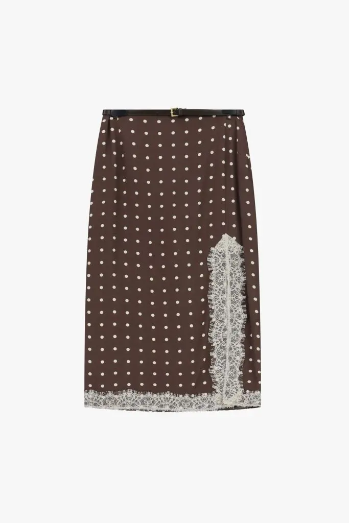 IMPERIAL FASHION - POLKA DOT KRILO S ČIPKO V RJAVI BARVI