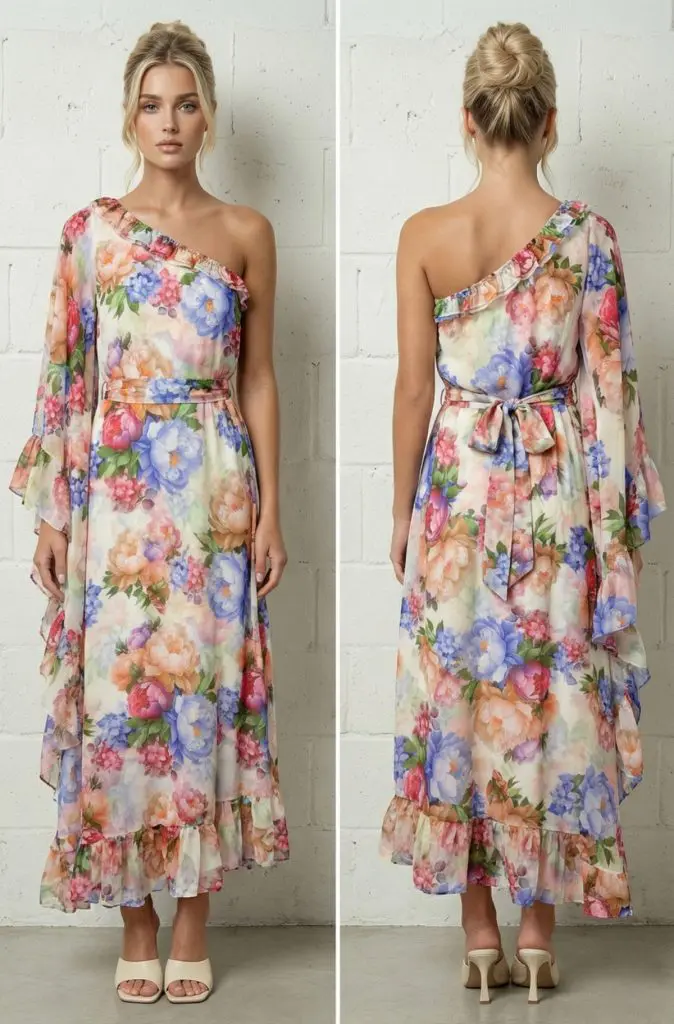 AMALFI - FLOWER ONE SHOULDER DRESS