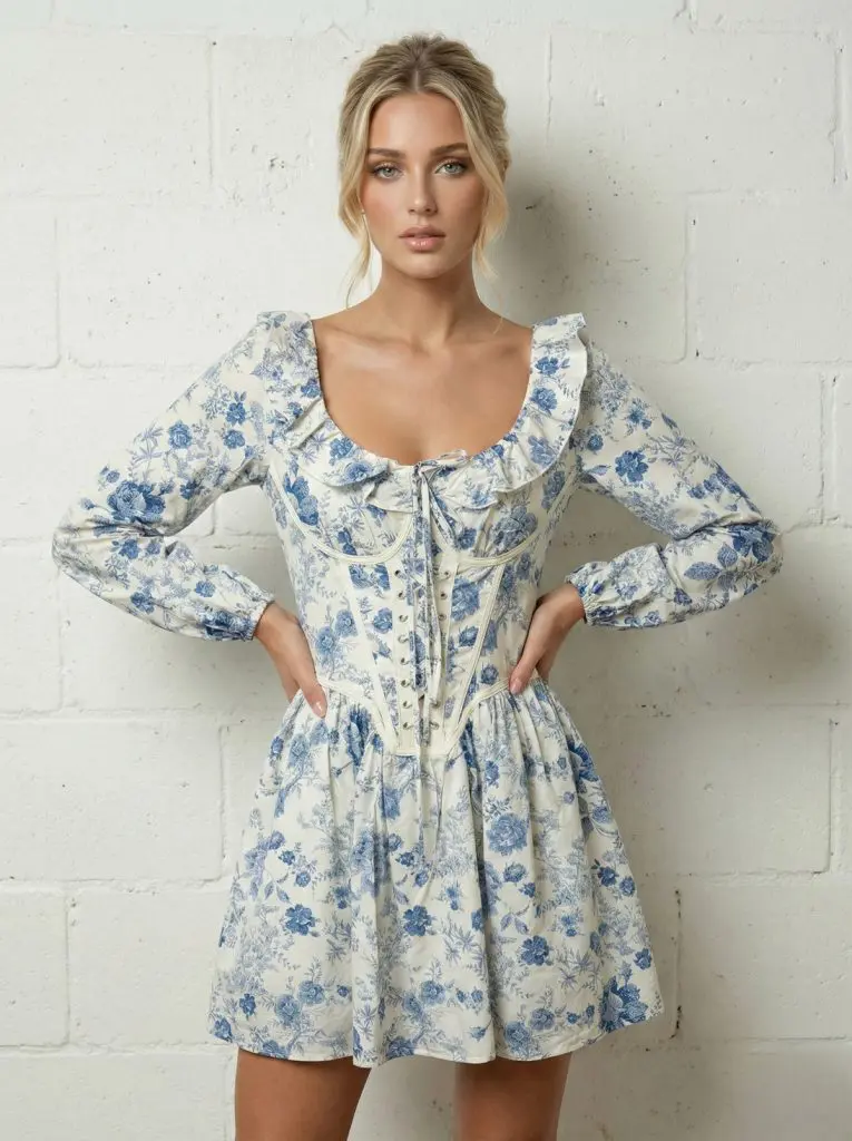 AMALFI KRAJŠA OBLEKA S FLOWER POTISKOM