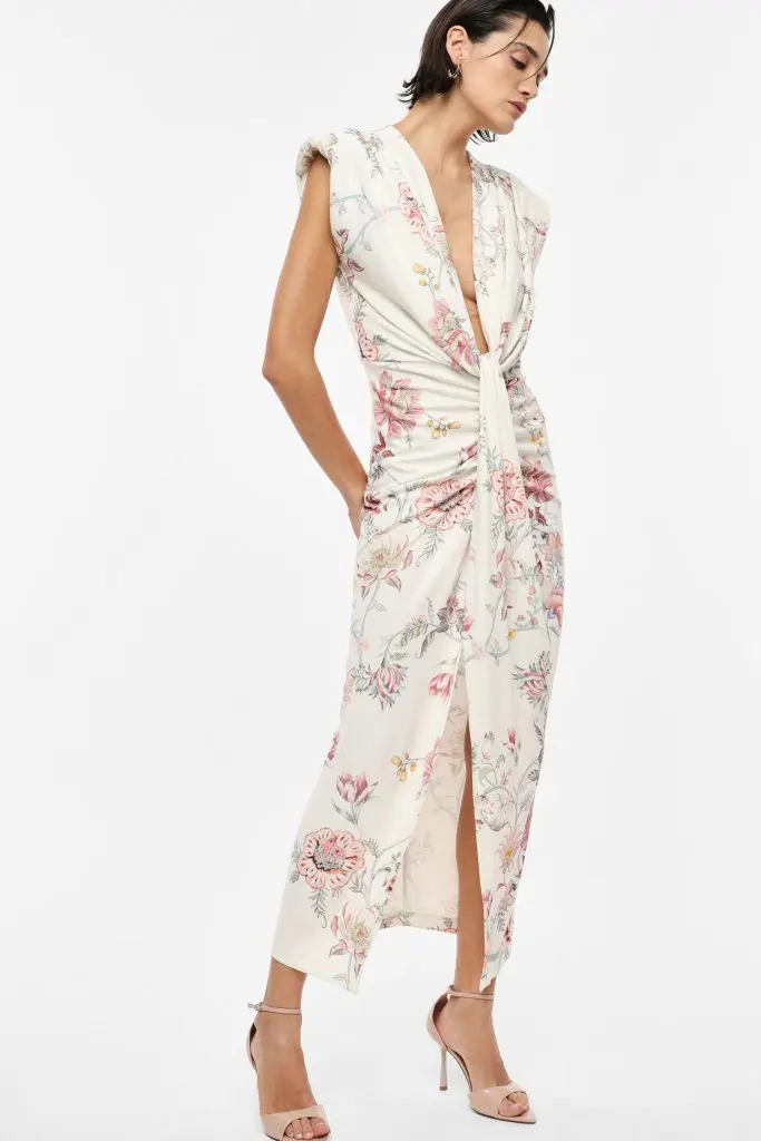 IMPERIAL FASHION - CVETLIČNA OBLEKA S STRUKTURIRANIMI RAMENI