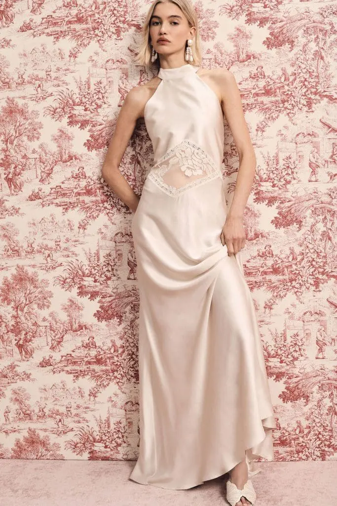 IMPERIAL FASHION - SATENASTA OBLEKA Z LACE CUT OUT V BEIGE BARVI