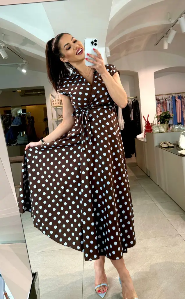 AMALFI - POLKA DOT RJAVA DALJŠA OBLEKA