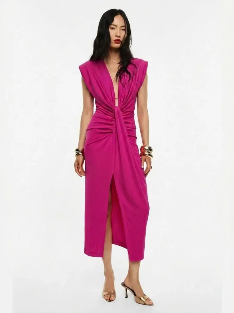 IMPERIAL FASHION - OBLEKA S STRUKTURIRANIMI RAMENI V PINK BARVI