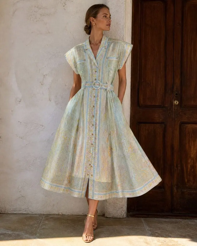AMALFI - PRINTED MIDI OBLEKA S PASOM
