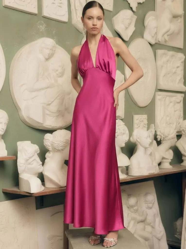 IMPERIAL FASHION - FUXIA OBLEKA IZ SATENA