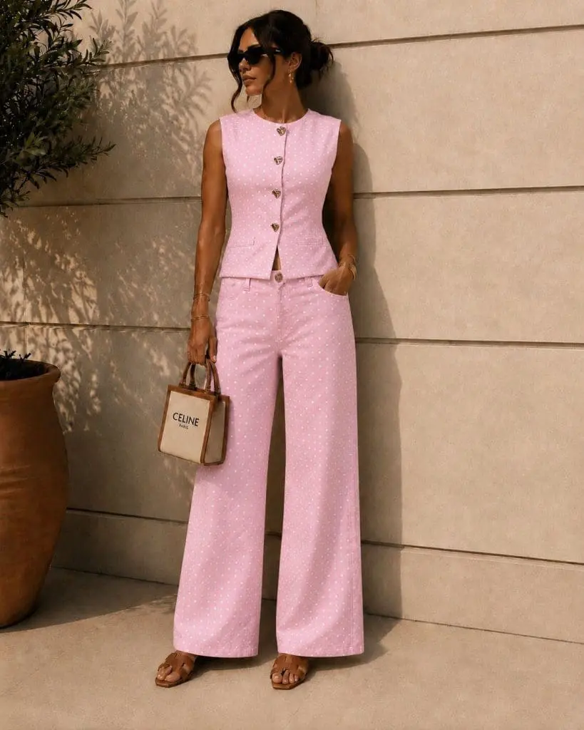 AMALFI - DENIM POLKA DOT SET V ROZA BARVI