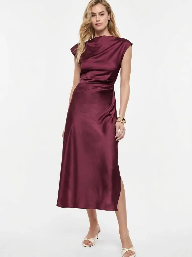 IMPERIAL FASHION - SATIN MIDI OBLEKA V BORDO BARVI