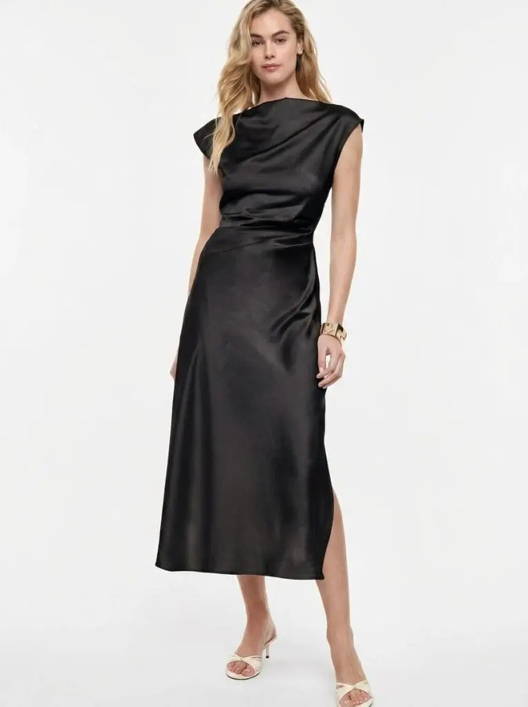 IMPERIAL FASHION - SATIN MIDI OBLEKA V ČRNI BARVI