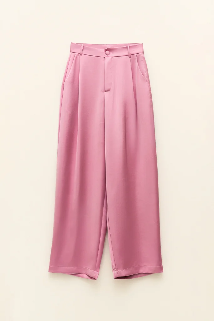 AMALFI - HLAČE IZ SATENA S VISOKIM PASOM V ROZA BARVI