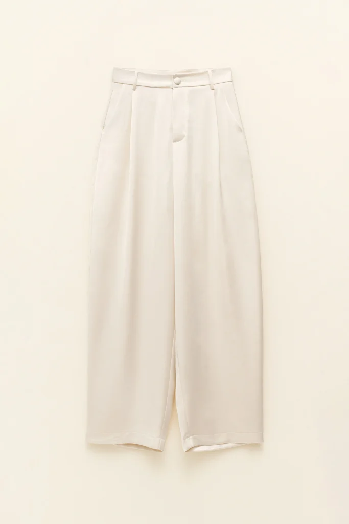 AMALFI - HLAČE IZ SATENA S VISOKIM PASOM V BELI BARVI